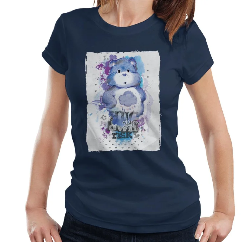 Care Bears Grumpy Bear Hug At Your Own Risk Women's T-Shirt Collared T-Shirt Boat Neck A-Line Care Bears Grumpy Bear Hug At Your Own Risk Women's T-Shirt Collared T-Shirt Boat Neck A-Line