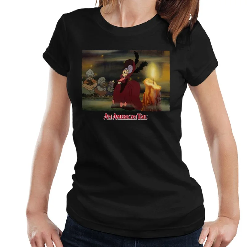 An American Tail Gussie Mausheimer Candle Women's T-Shirt Notch Collar Peter Pan Collar Cowl Neck