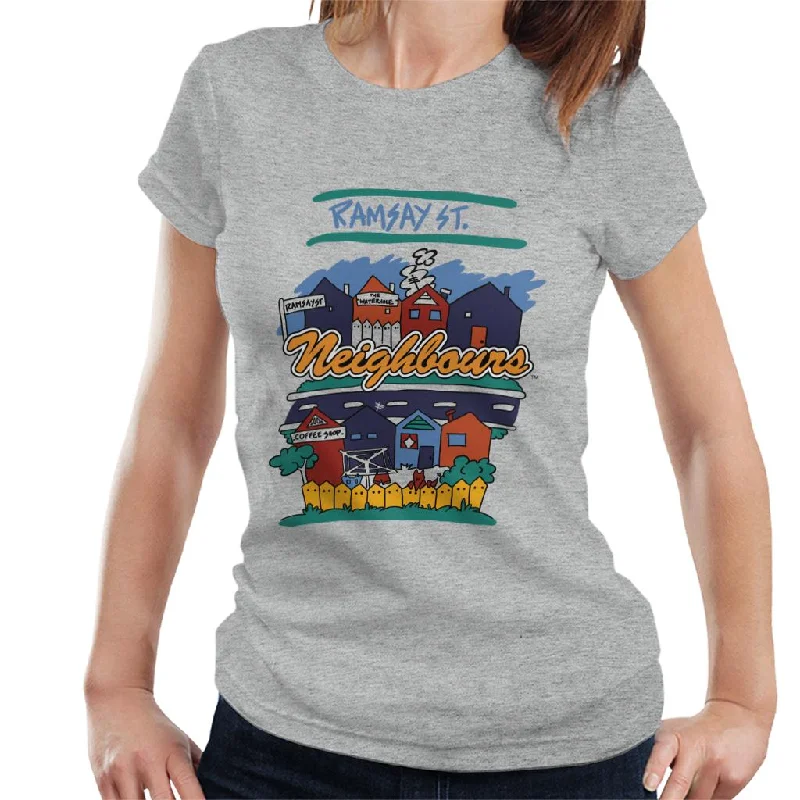 Neighbours Ramsay St Houses Women's T-Shirt Embroidered Appliqued Beaded