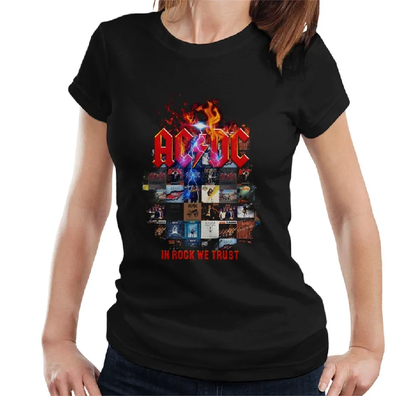 AC/DC In Rock We Trust Album Cover Women's T-Shirt Cashmere Blend Cotton Blend Poly Blend AC/DC In Rock We Trust Album Cover Women's T-Shirt Cashmere Blend Cotton Blend Poly Blend