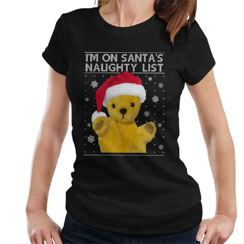 Sooty Christmas Im On Santas Naughty List Women's T-Shirt Silk Blend Satin Velvet