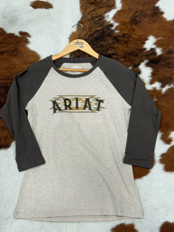 ARIAT WOMEN REAL SOUTHWEST BASEBALL OATMEAL HEATHER LONG SLEEVE T-SHIRT Chenille Blend Fleece Blend Nylon Blend ARIAT WOMEN REAL SOUTHWEST BASEBALL OATMEAL HEATHER LONG SLEEVE T-SHIRT Chenille Blend Fleece Blend Nylon Blend