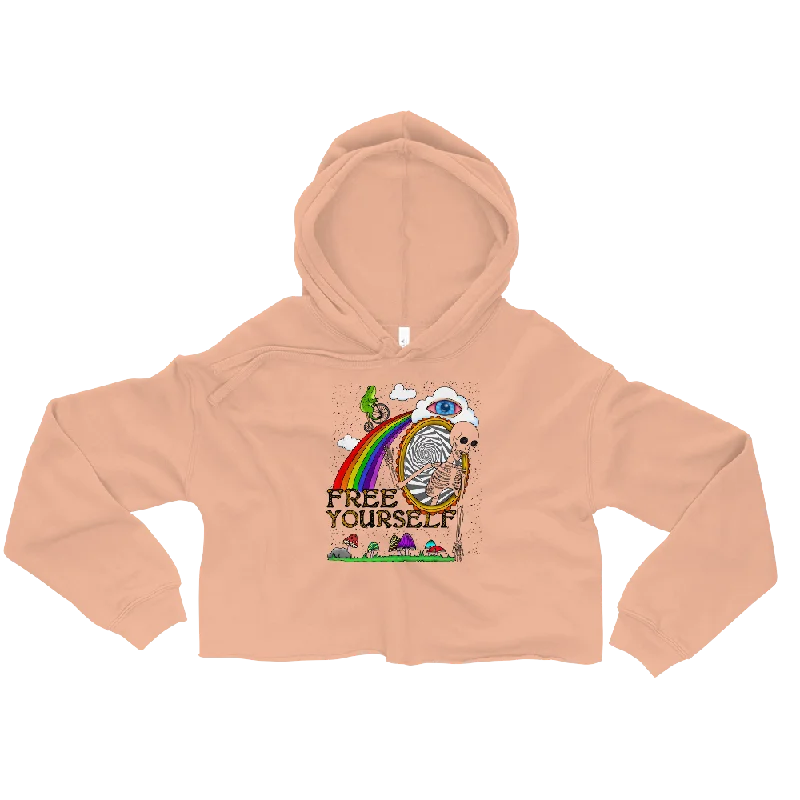 Free Yourself Graphic Crop Hoodie Hoodie with Elastic Waist Stretchable Comfortable
