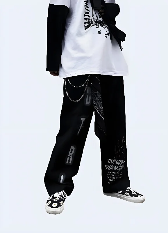 Baggy Gothic Pants Fashionable Button-Up Pants