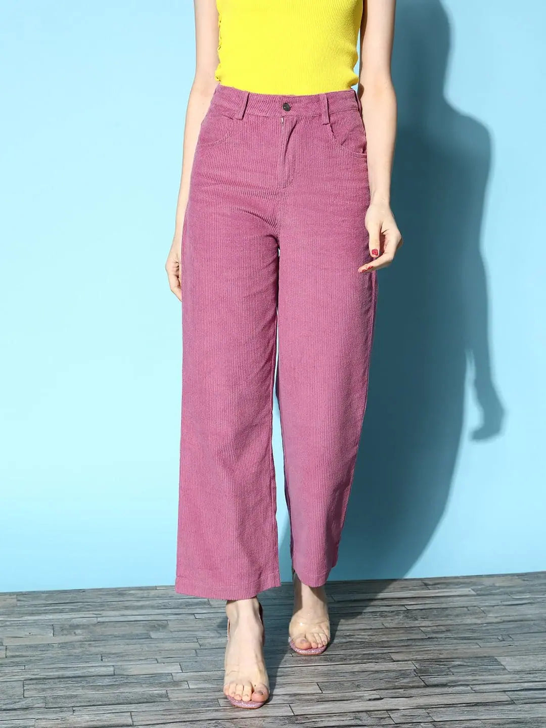 Women Lavender Corduroy Straight Pants Comfortable Jogger Trousers