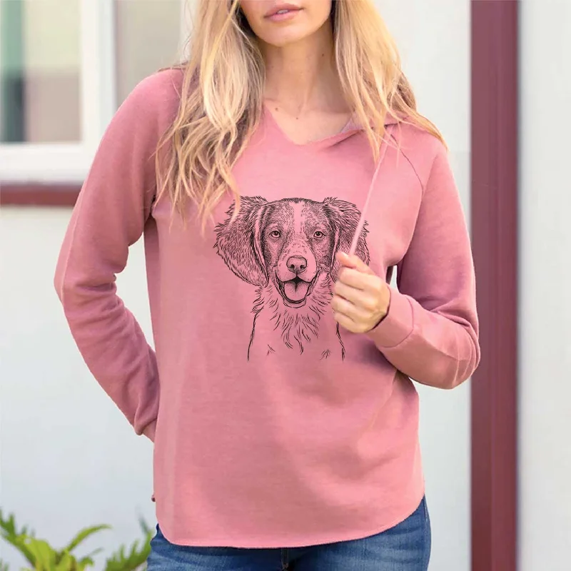 Happy Holly the Brittany Spaniel - Cali Wave Hooded Sweatshirt Hoodie with Tied Waist Feminine Flattering Happy Holly the Brittany Spaniel - Cali Wave Hooded Sweatshirt Hoodie with Tied Waist Feminine Flattering