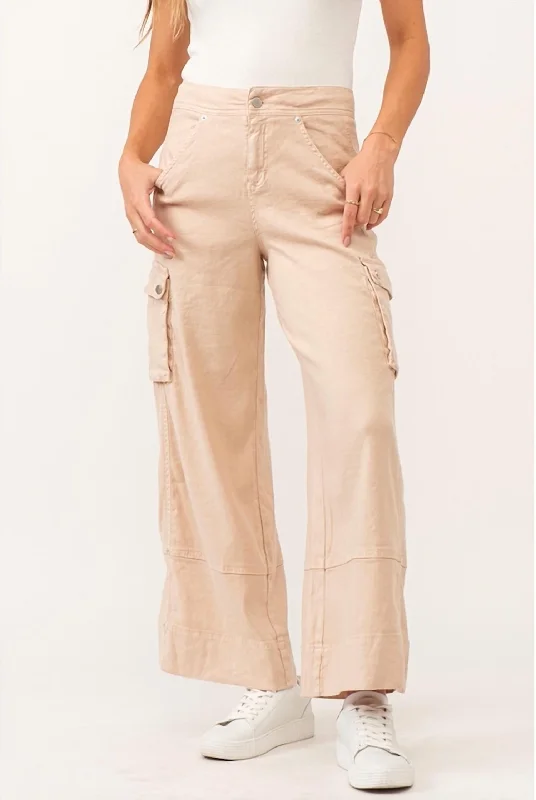 Marvin Wide Leg Cargo Soft Seashell Pants In Orange Modern Stretch Trousers