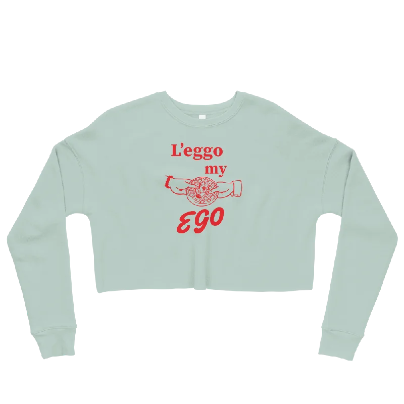 Leggo My Ego Graphic Crop Sweatshirt Hoodie with Exposed Zipper Edgy Industrial