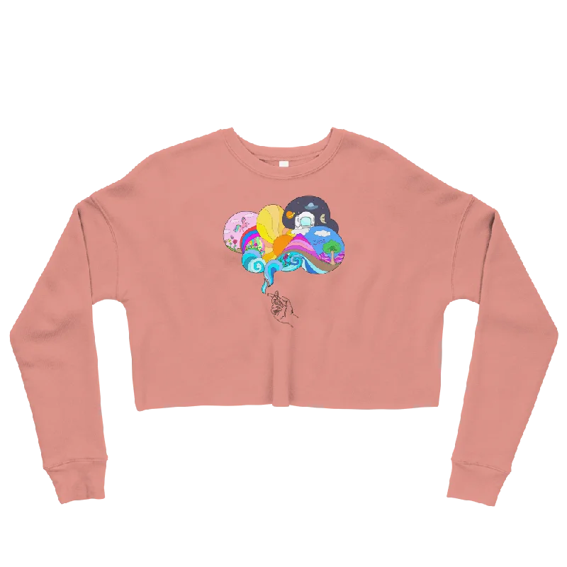 Smoke Land Graphic Crop Sweatshirt Hoodie with Full-Zip Functional Layering