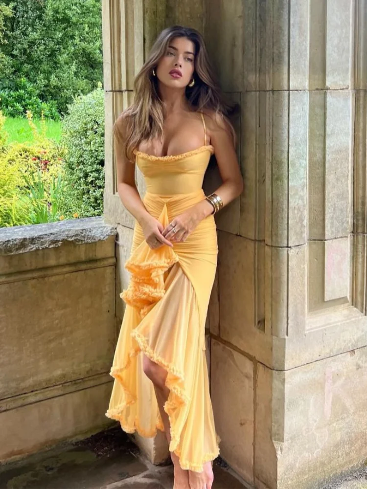 Advbridge Women Elegant Irregular Ruffles Hem Pleated Sling Maxi Dress Sexy Sleeveless Backless Slim Robes 2024 Lady Evening Party Dresses Tunics Short Trendy Advbridge Women Elegant Irregular Ruffles Hem Pleated Sling Maxi Dress Sexy Sleeveless Backless Slim Robes 2024 Lady Evening Party Dresses Tunics Short Trendy