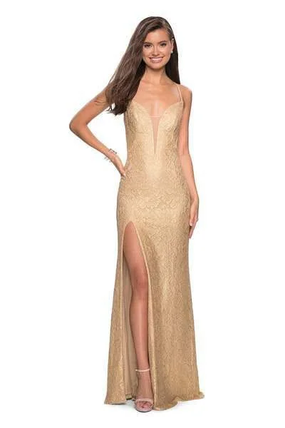 La Femme 27725 - Lace Deep V-neck Dress Tunics Bestseller popular