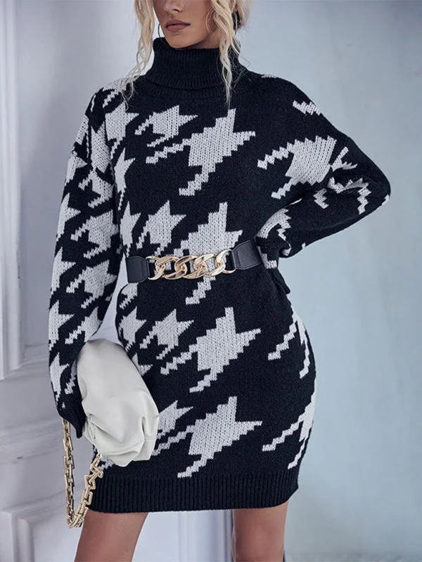 Winter Hues Houndstooth Turtleneck Sweater Dress | Womens Jumper | Oversized Sweater Dress | Houndstooth Sweater Chenille Fabric Brocade Fabric Lace Fabric Winter Hues Houndstooth Turtleneck Sweater Dress | Womens Jumper | Oversized Sweater Dress | Houndstooth Sweater Chenille Fabric Brocade Fabric Lace Fabric
