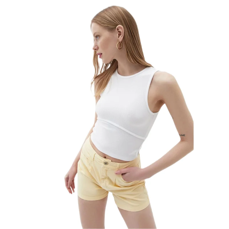 OXXO - White Singlet with Tie-up Crop top Knit Fabric Woven Fabric Fleece Fabric