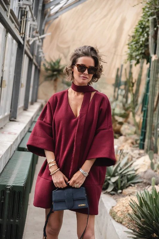 Imke short sweater dress burgundy Transparent Opaque Sheer