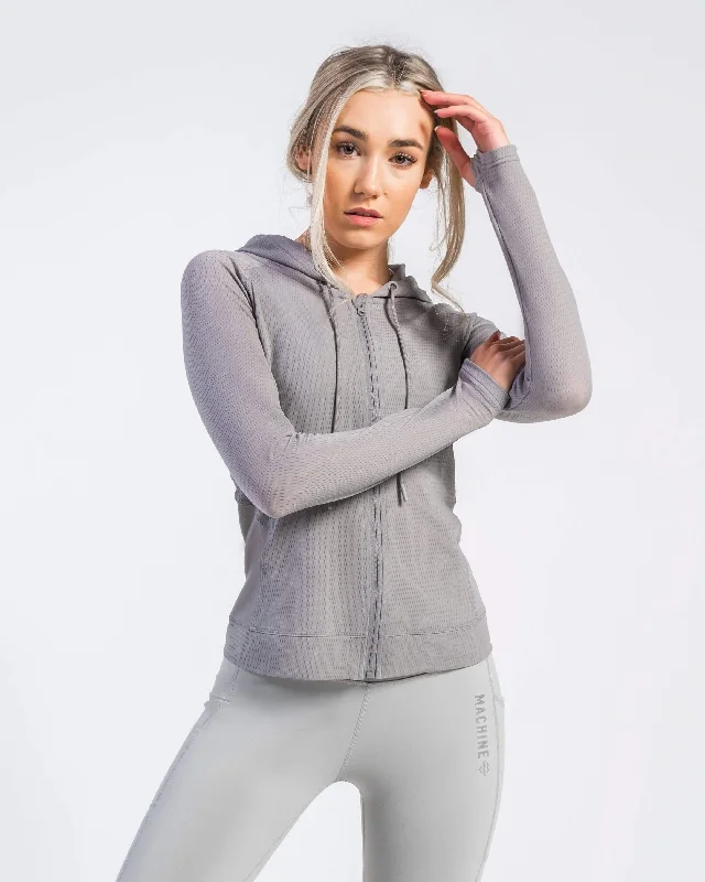 Edge Full Zip Jacket (Grey) Lace Jacket Ribbed Jacket Sequined Jacket