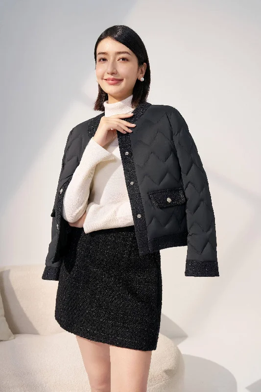 Womens Goose Down Houndstooth Jacket Nylon Fabric Polyester Fabric Spandex Fabric