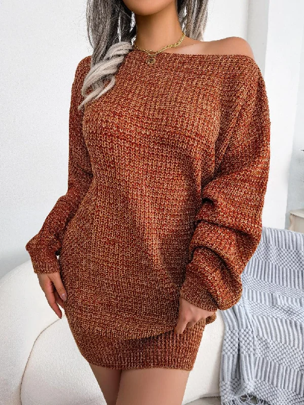 Blue Zone Planet | Heathered Boat Neck Lantern Sleeve Sweater Mini Dress Spandex Blend Rayon Blend Denim Blend Blue Zone Planet | Heathered Boat Neck Lantern Sleeve Sweater Mini Dress Spandex Blend Rayon Blend Denim Blend