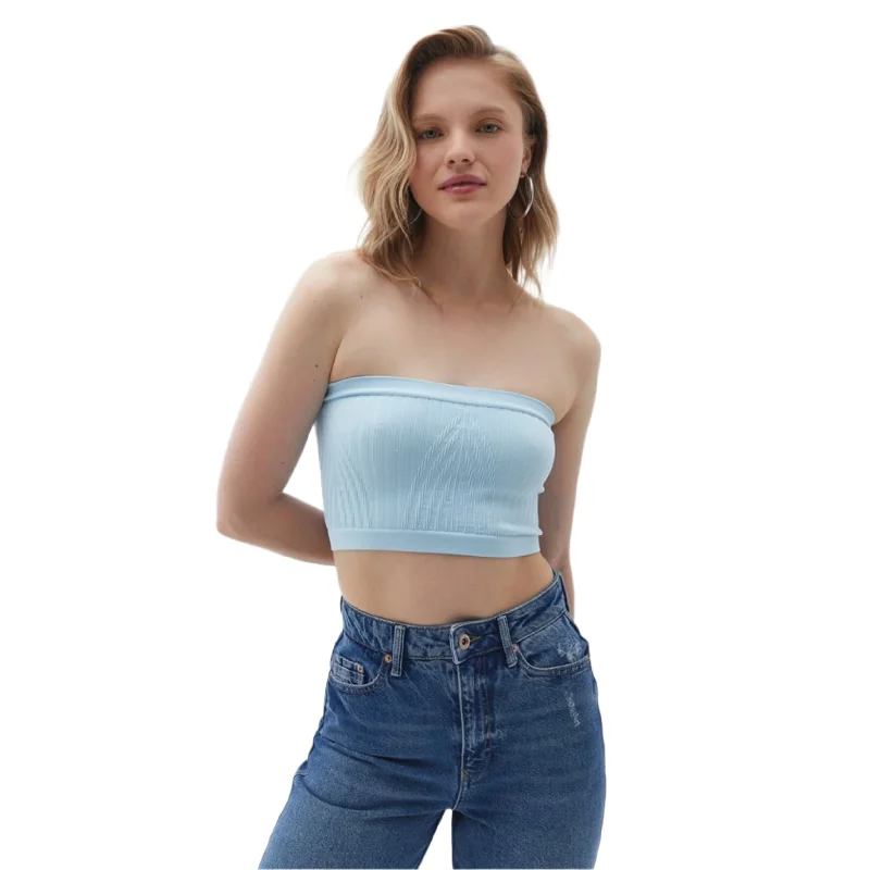 OXXO - Seamless Strapless Crop Top Rayon Fabric Velvet Fabric Corduroy Fabric