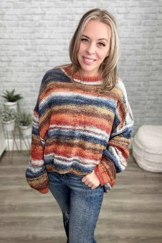 Casual Stripes Long Sleeve Sweater by First Love Fitted Slim Tailored
