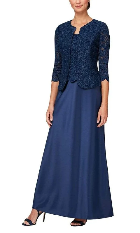 Alex Evenings - 81122326 Embroidered Lace Scoop Neck Formal Dress with Jacket Notch Collar Peter Pan Collar Cowl Neck Alex Evenings - 81122326 Embroidered Lace Scoop Neck Formal Dress with Jacket Notch Collar Peter Pan Collar Cowl Neck