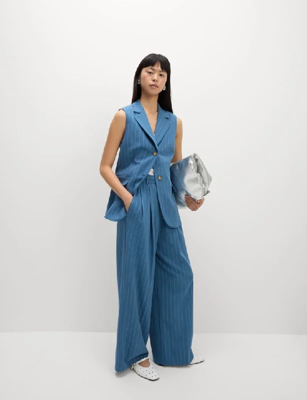 Pinstripe Pleat Front Wide Leg Trousers Trousers fashionable trendy
