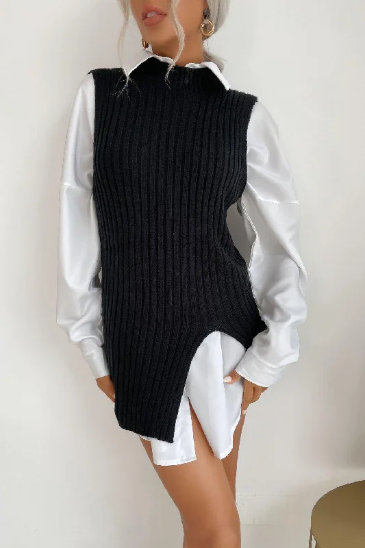 Blue Zone Planet | Slit Hem Sweater Vest Dress Rayon Fabric Velvet Fabric Corduroy Fabric Blue Zone Planet | Slit Hem Sweater Vest Dress Rayon Fabric Velvet Fabric Corduroy Fabric