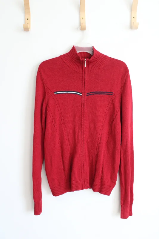 Tommy Hilfiger Red Mock Neck Zip-Up Sweater | XL Fleece Fabric Down Fabric Feather Fabric Tommy Hilfiger Red Mock Neck Zip-Up Sweater | XL Fleece Fabric Down Fabric Feather Fabric