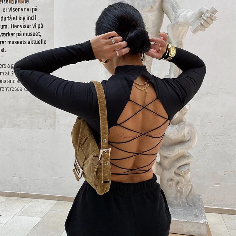Long-Sleeve Crop Top Front Pockets Side Pockets Patch Pockets