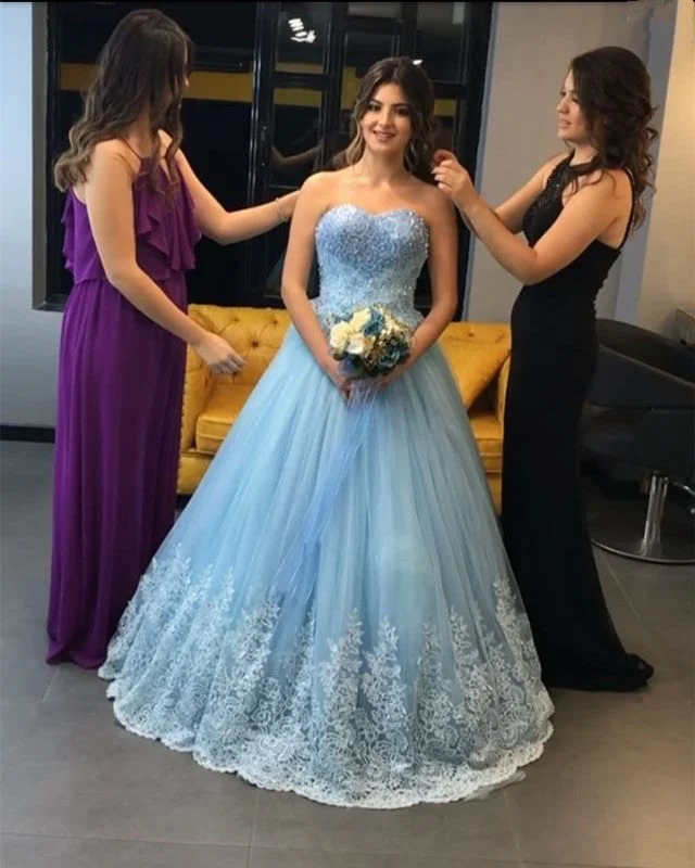 Beaded Sweetheart Bodice Corset Tulle Ball Gowns Prom Dresses Lace Appliques